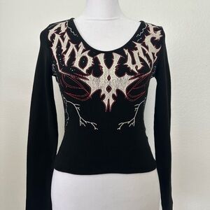 Black Graphic Long Sleeve Top